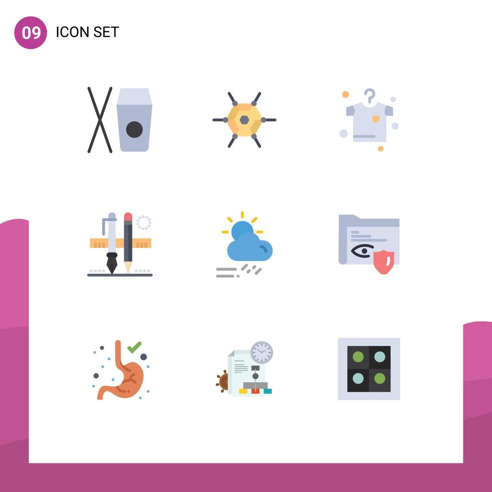 Pack of 9 Modern Flat Colors Signs and Symbols for Web Print Media such as season day hanging cloud scale Editable Vector Design Elements