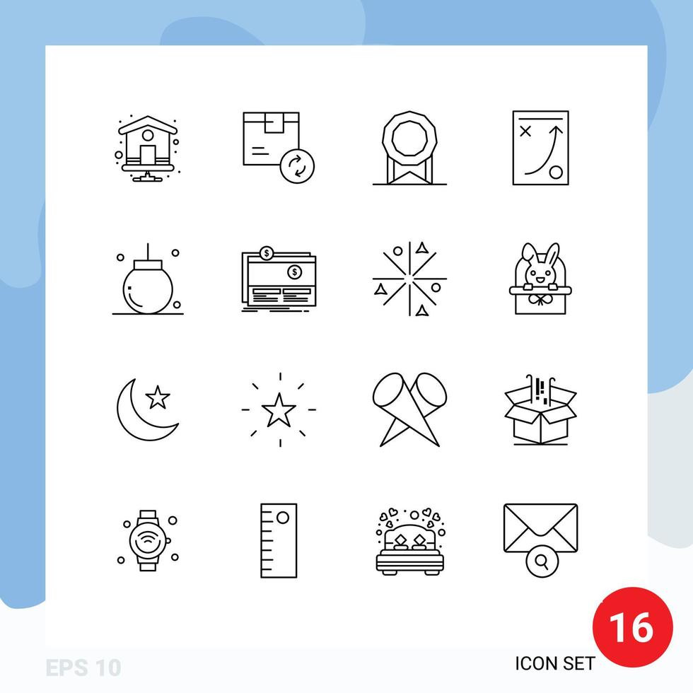 16 Universal Outlines Set for Web and Mobile Applications celebration tactic bonus strategy office Editable Vector Design Elements
