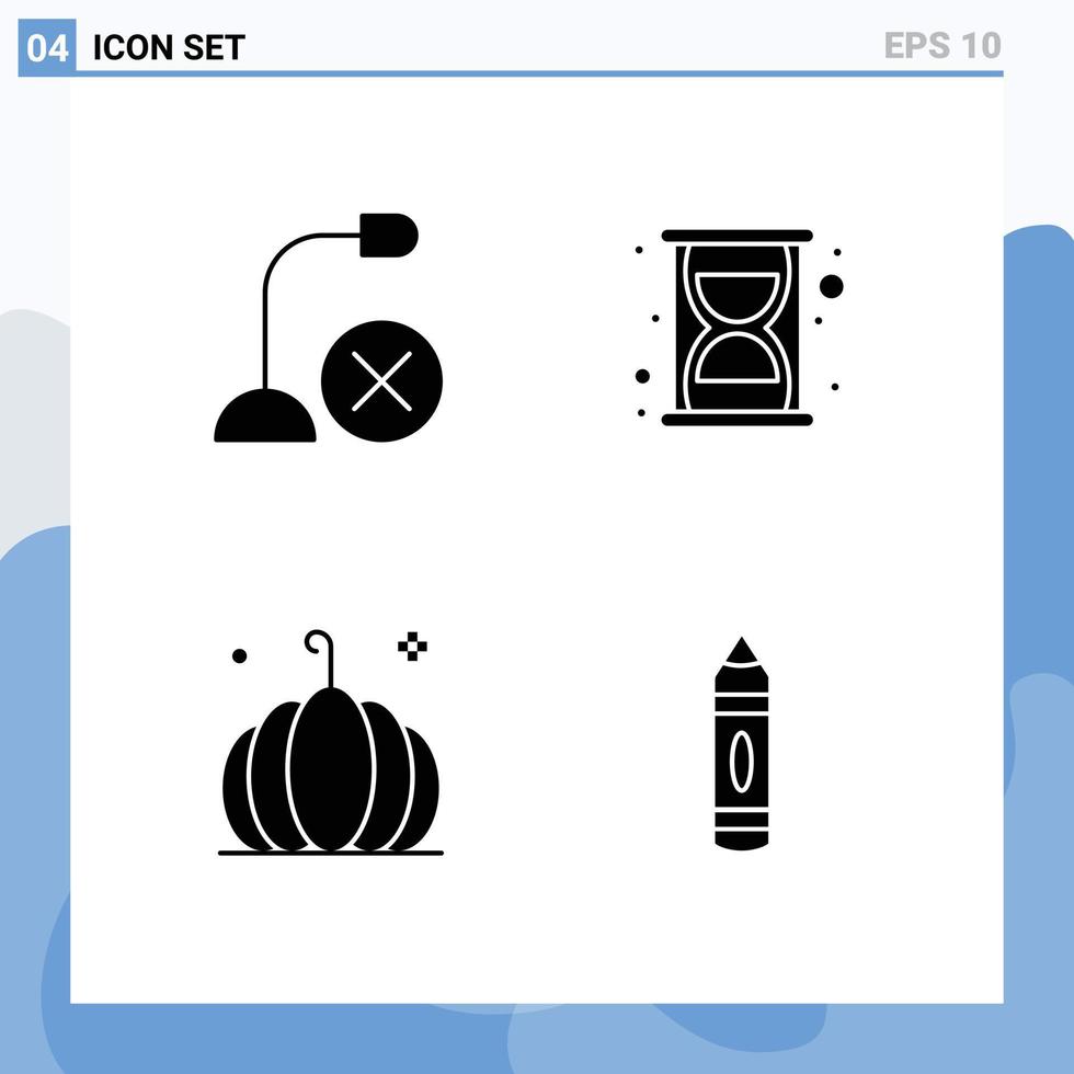 4 Thematic Vector Solid Glyphs and Editable Symbols of computers pumpkin hardware seo vegetable Editable Vector Design Elements