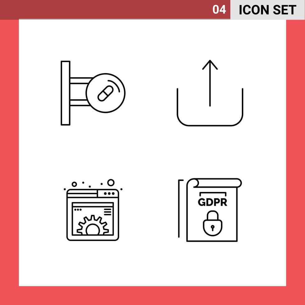 Modern Set of 4 Filledline Flat Colors Pictograph of medical gear medicine upload web Editable Vector Design Elements