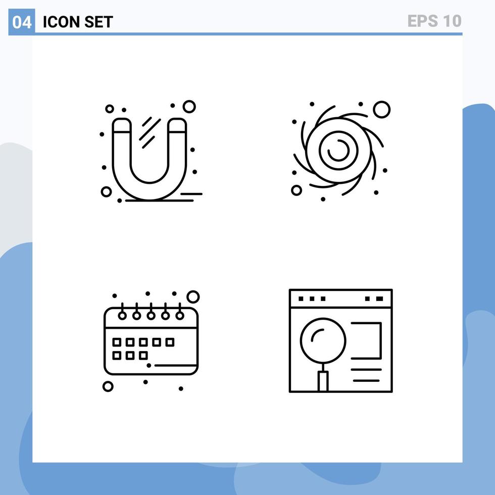 Pack of 4 Modern Filledline Flat Colors Signs and Symbols for Web Print Media such as business learning power black hole school Editable Vector Design Elements