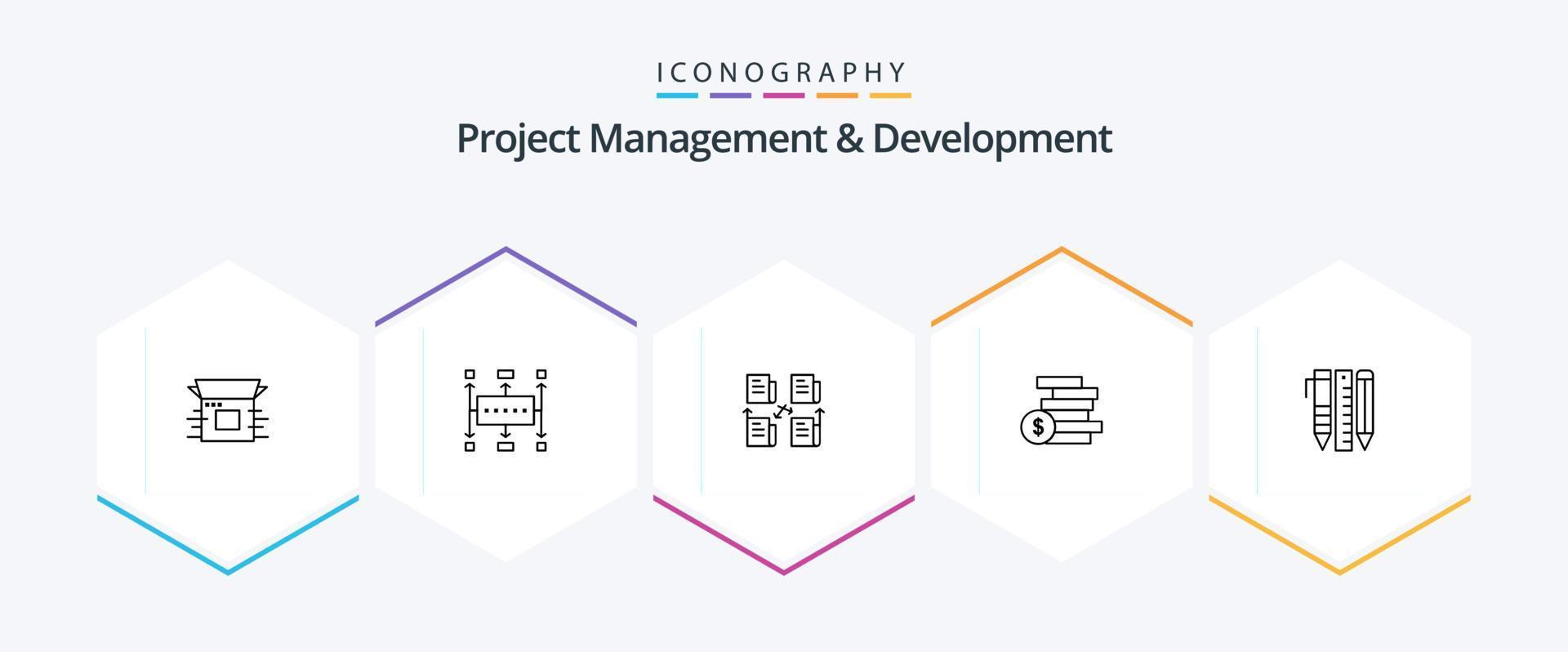 Project Management And Development 25 Line icon pack including ghold. coins money. modern. privacy. folder vector