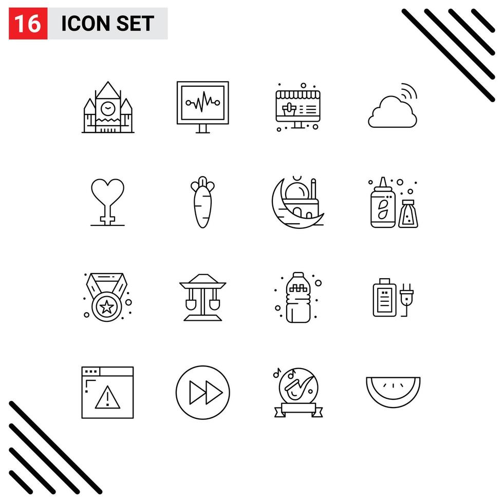Pack of 16 Modern Outlines Signs and Symbols for Web Print Media such as gender weather online spring rainbow Editable Vector Design Elements