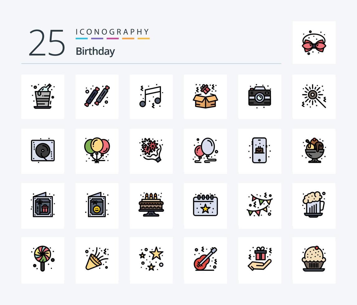 Birthday 25 Line Filled icon pack including birthday. box. sweet. birthday. note vector