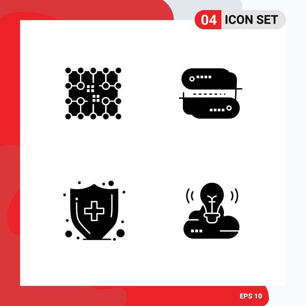 Group of 4 Modern Solid Glyphs Set for chip health insurance grid address medical insurance Editable Vector Design Elements