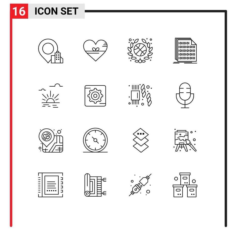 User Interface Pack of 16 Basic Outlines of brightness document team data code Editable Vector Design Elements