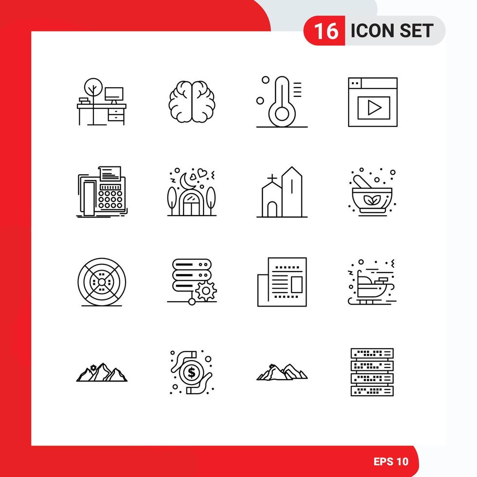 16 Thematic Vector Outlines and Editable Symbols of telephone fax knowledge video web Editable Vector Design Elements