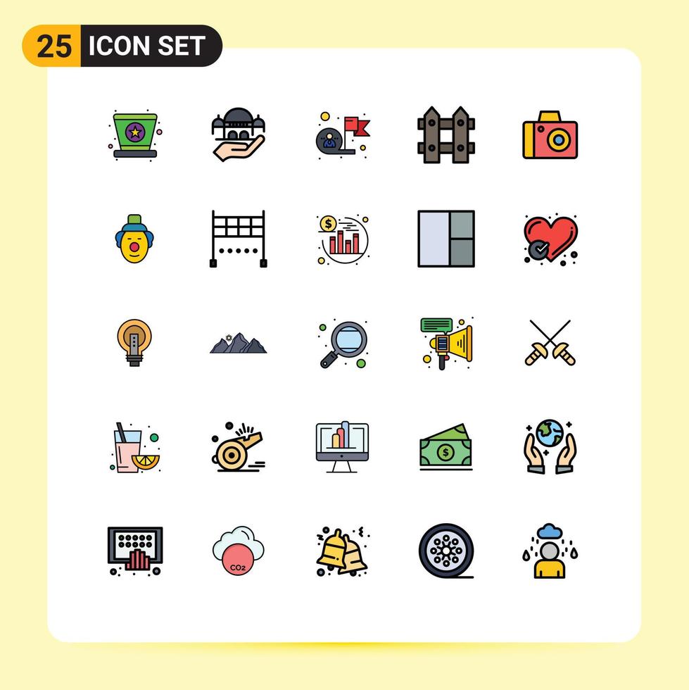 25 Thematic Vector Filled line Flat Colors and Editable Symbols of camera gardening achievement garden target Editable Vector Design Elements
