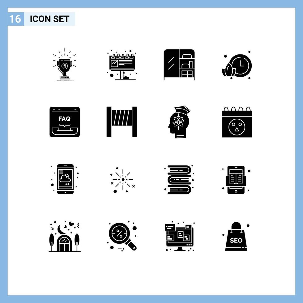 16 User Interface Solid Glyph Pack of modern Signs and Symbols of contact browser ad watch lotus Editable Vector Design Elements