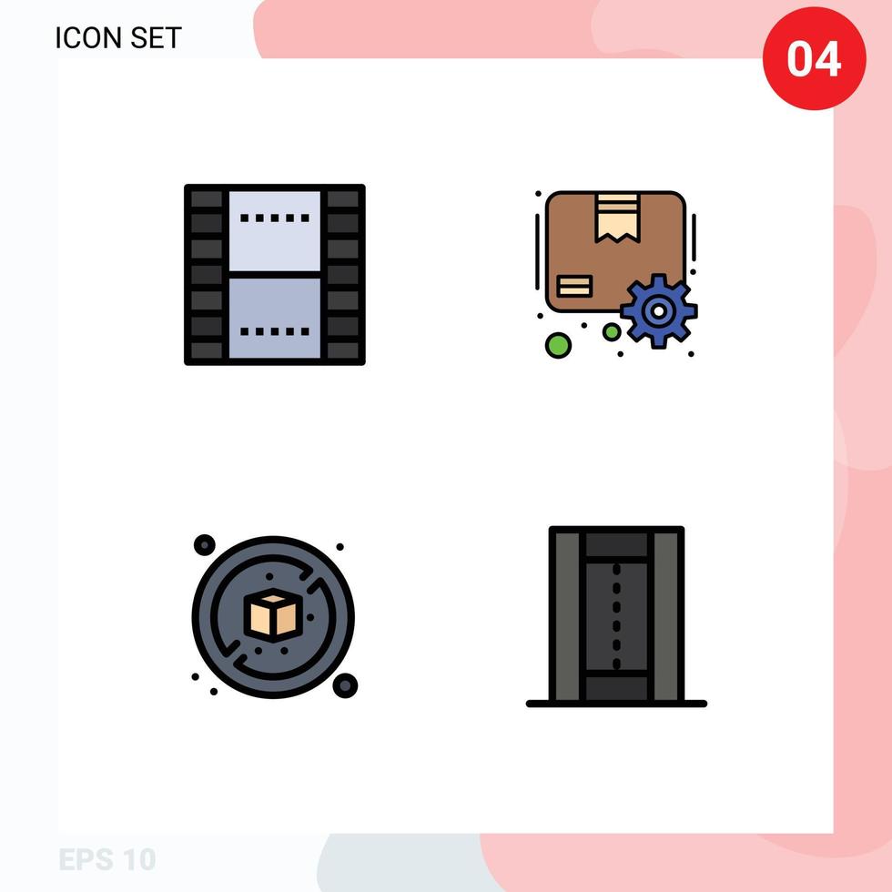 Modern Set of 4 Filledline Flat Colors Pictograph of basic no ui package box Editable Vector Design Elements