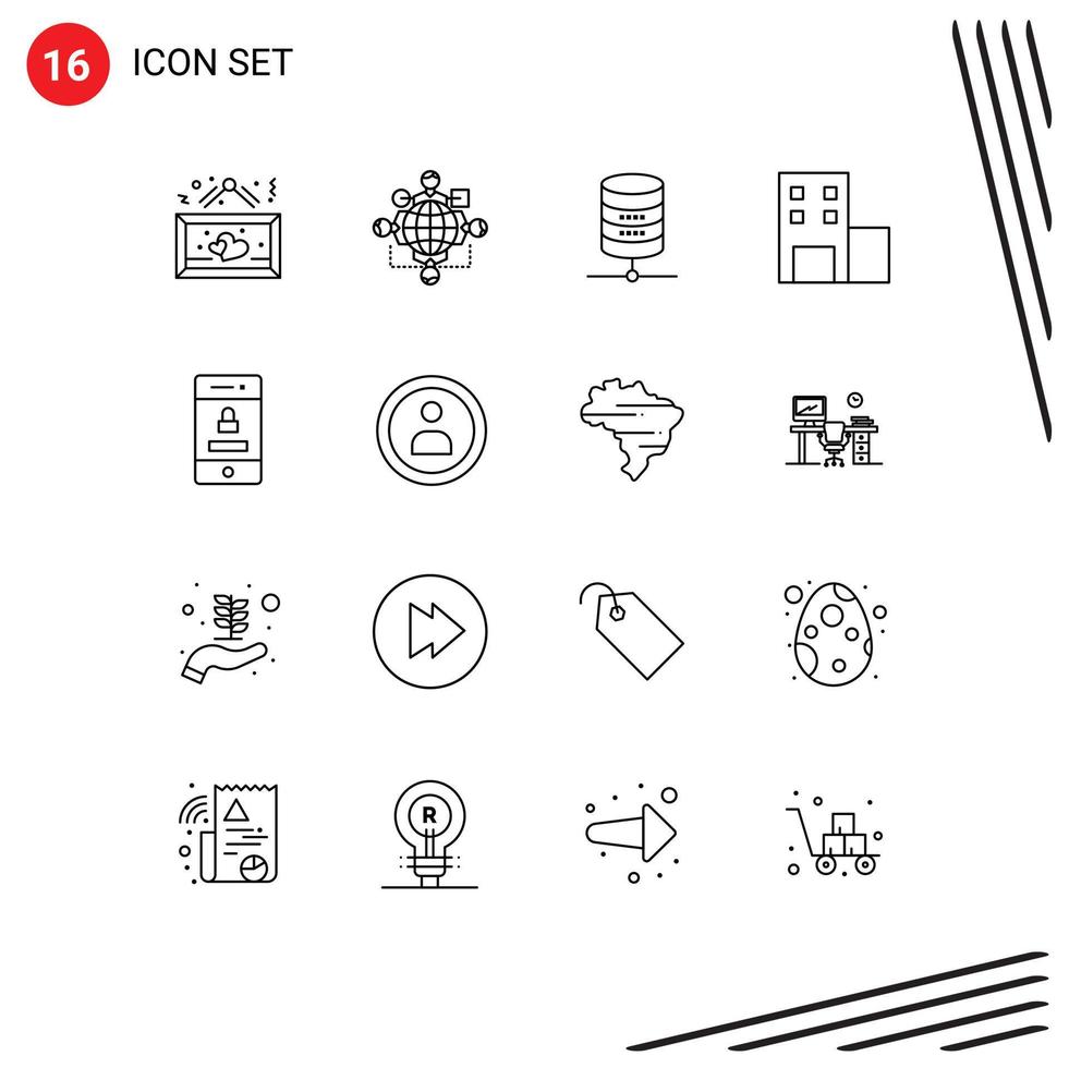 Pack of 16 Modern Outlines Signs and Symbols for Web Print Media such as locked school operation education money Editable Vector Design Elements