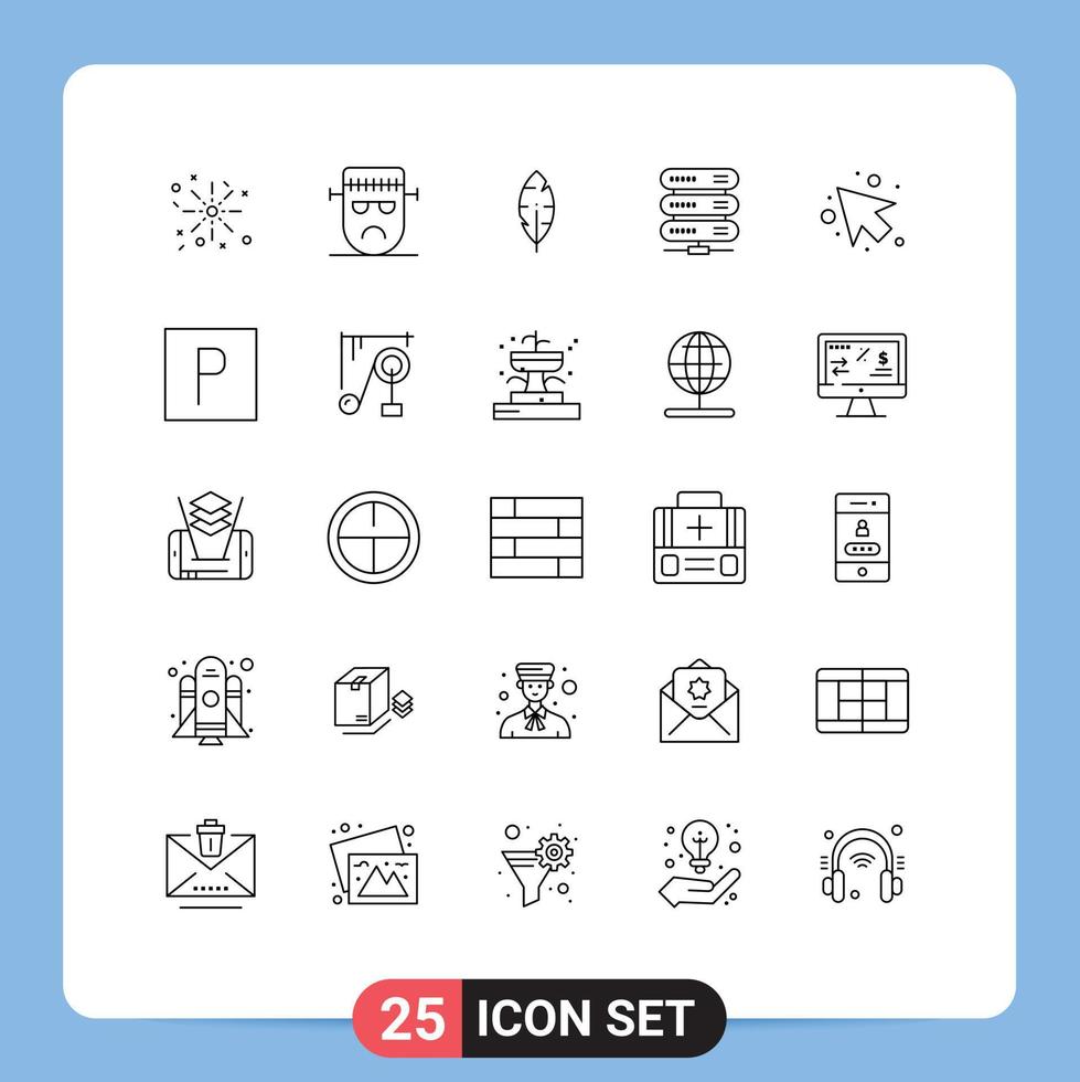 Set of 25 Modern UI Icons Symbols Signs for left arrow feather storage data Editable Vector Design Elements