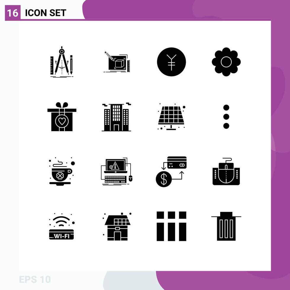 Editable Vector Line Pack of 16 Simple Solid Glyphs of love romantic line pot yen Editable Vector Design Elements