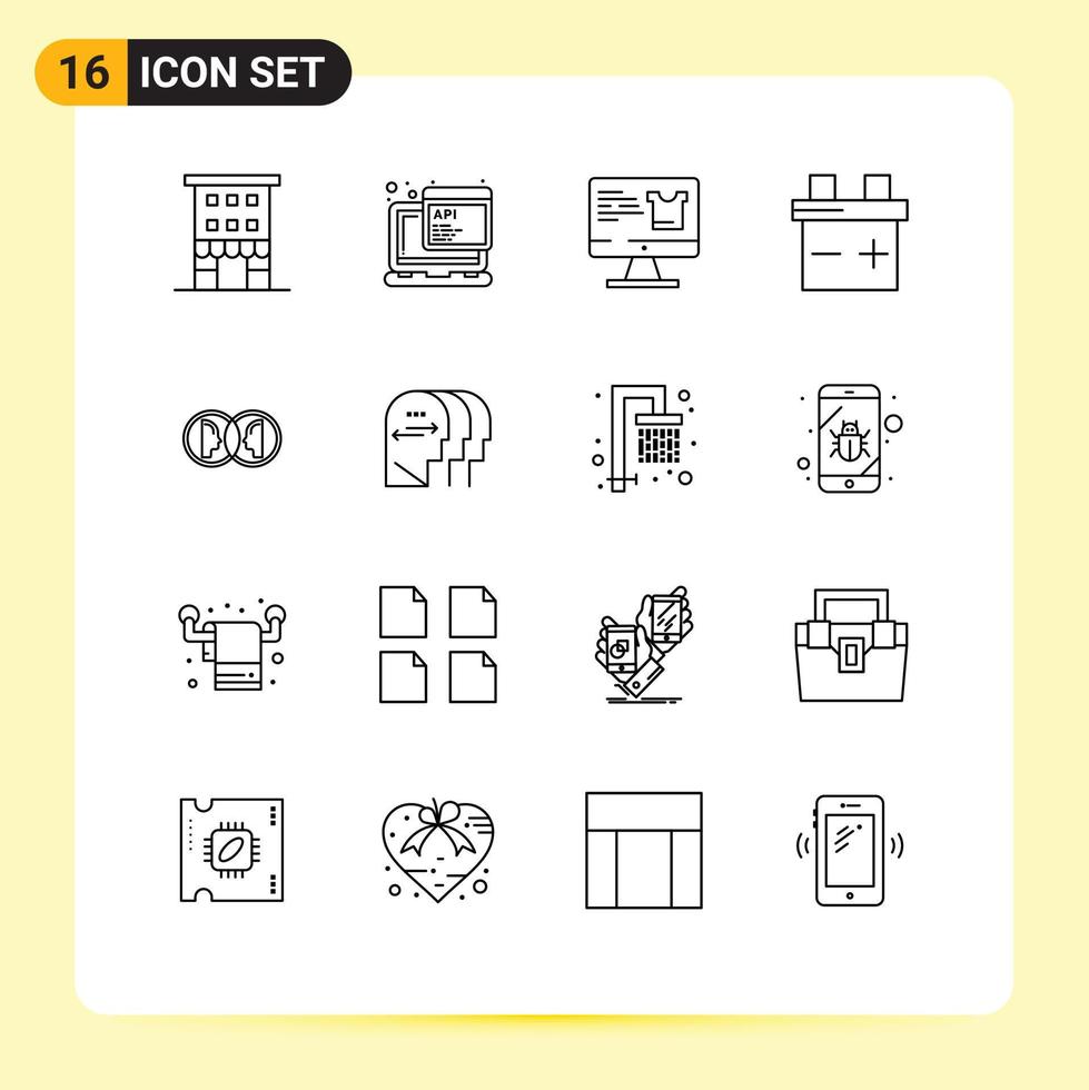 Outline Pack of 16 Universal Symbols of dual coin programming car shopping Editable Vector Design Elements