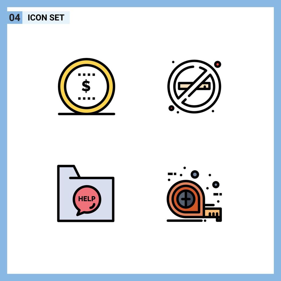 Mobile Interface Filledline Flat Color Set of 4 Pictograms of business contact office place file Editable Vector Design Elements