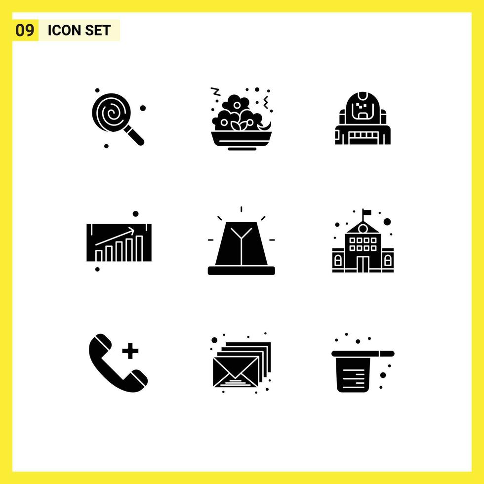 9 Universal Solid Glyphs Set for Web and Mobile Applications bell sales astronaut chart protection Editable Vector Design Elements