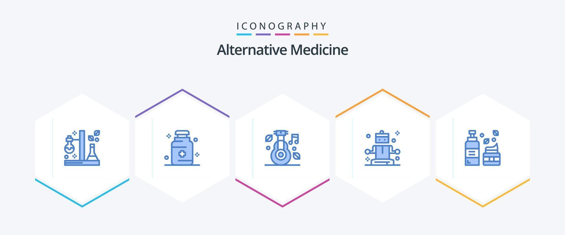 alternativa medicina 25 azul icono paquete incluso productos cosméticos. relajante. medicamento. meditación. medicina vector