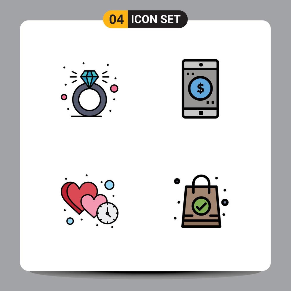 4 Creative Icons Modern Signs and Symbols of diamond love application dollar dating Editable Vector Design Elements