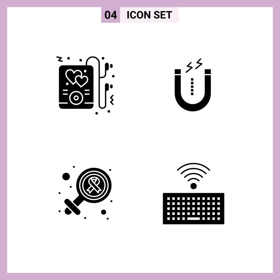 Solid Glyph Pack of 4 Universal Symbols of headphone sign magnet tool hardware Editable Vector Design Elements