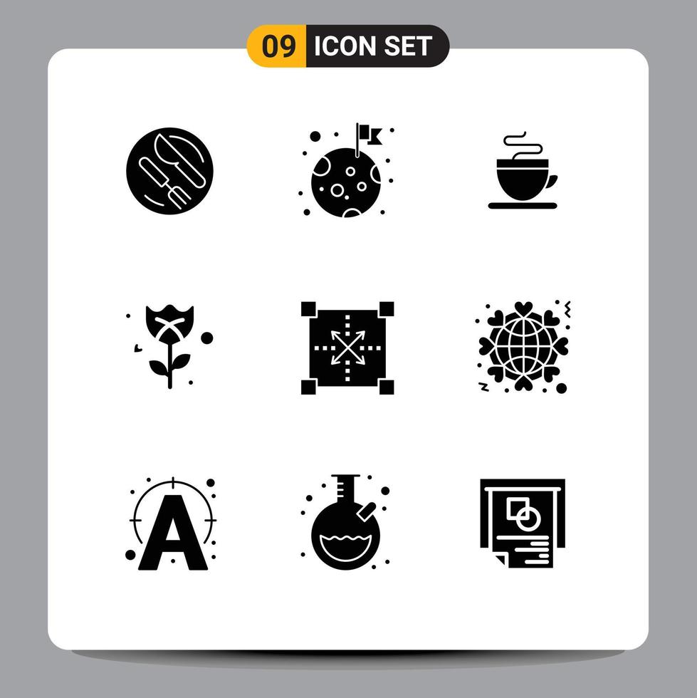 Editable Vector Line Pack of 9 Simple Solid Glyphs of programing design coffee coding romance Editable Vector Design Elements