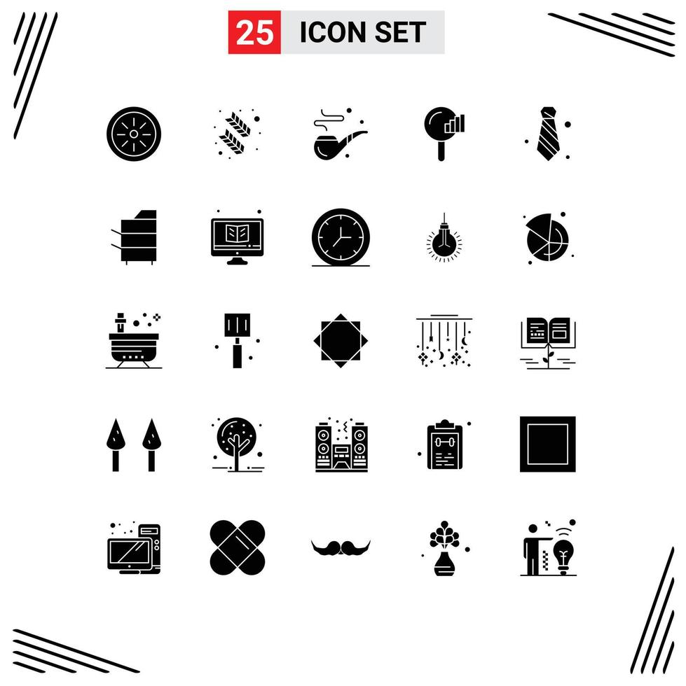 Set of 25 Modern UI Icons Symbols Signs for necktie attire pipe signal search Editable Vector Design Elements
