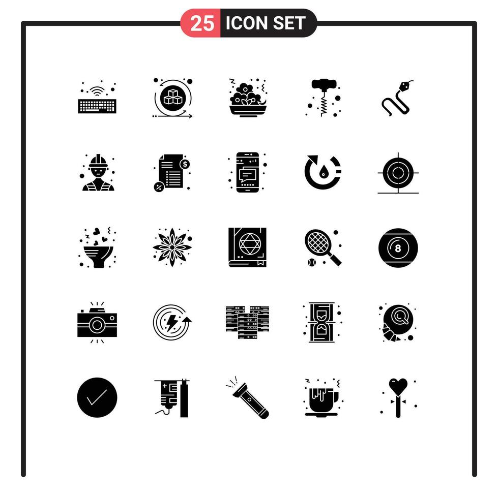 Modern Set of 25 Solid Glyphs and symbols such as king cobra food animal hand drill Editable Vector Design Elements