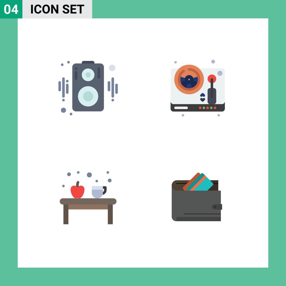 4 Universal Flat Icons Set for Web and Mobile Applications audio drink steering play apple Editable Vector Design Elements