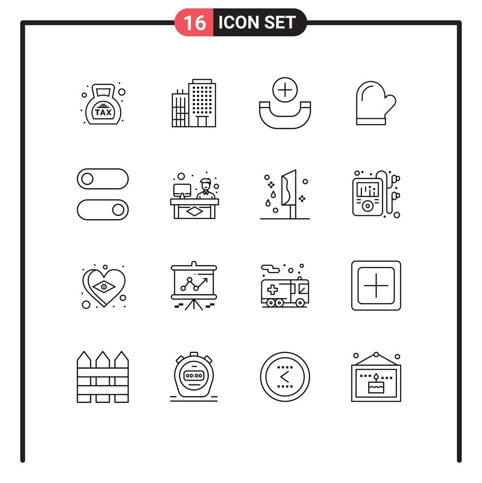 Modern Set of 16 Outlines Pictograph of control kitchen service gloves glouve Editable Vector Design Elements