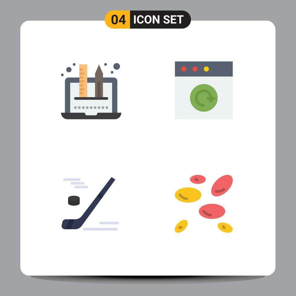 Set of 4 Modern UI Icons Symbols Signs for creativity winter graphic reload ice hockey Editable Vector Design Elements