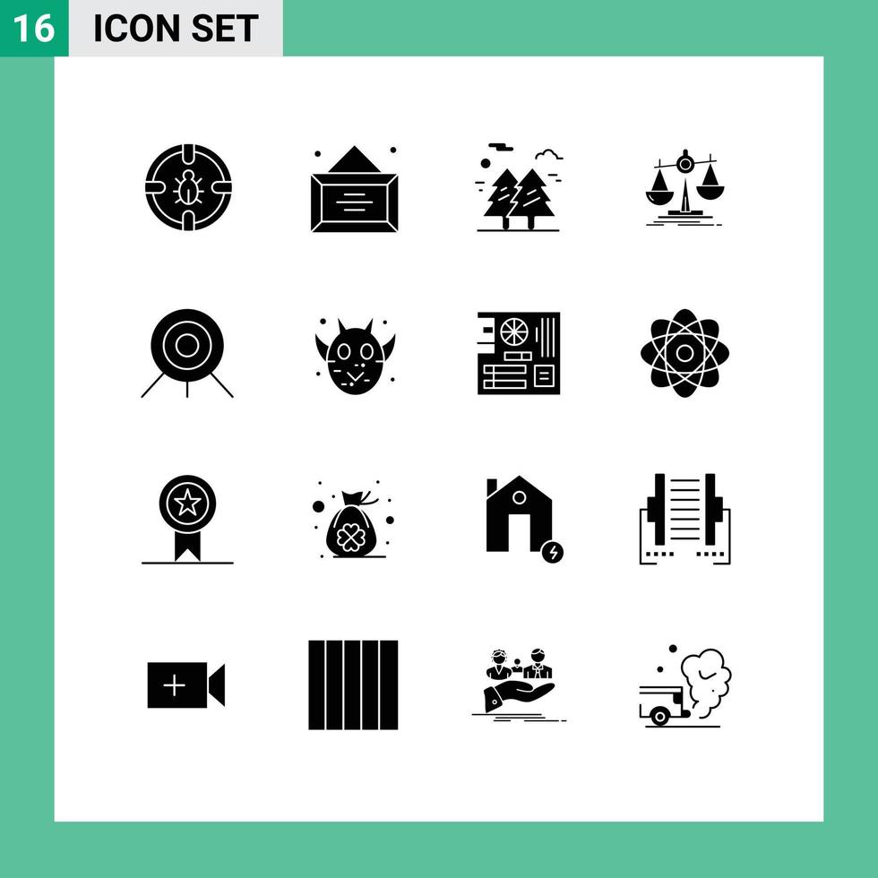 Set of 16 Vector Solid Glyphs on Grid for profit law office balance hiking Editable Vector Design Elements