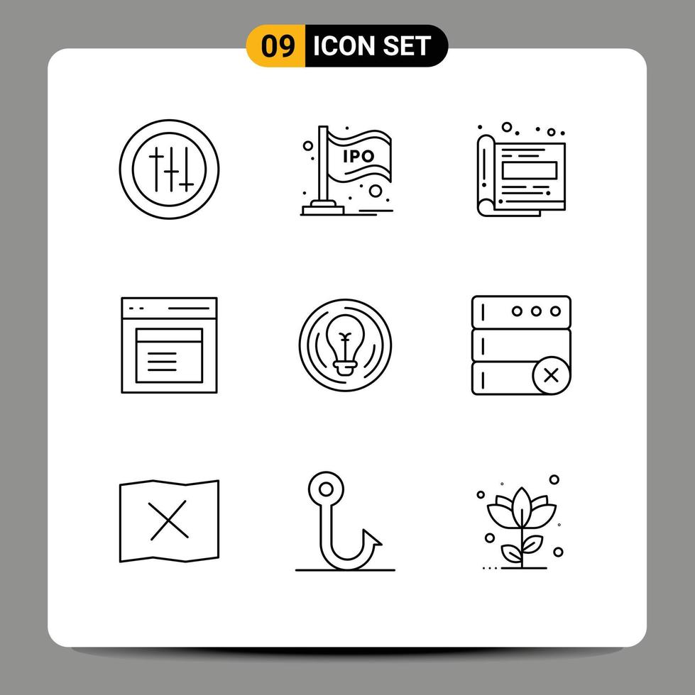 Modern Set of 9 Outlines Pictograph of bulb user design modal communication Editable Vector Design Elements