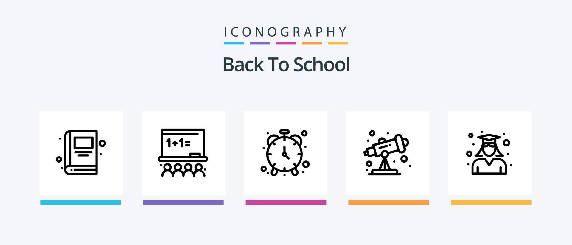 Back To School Line 5 Icon Pack Including graduation. education. clock. school. art board. Creative Icons Design vector