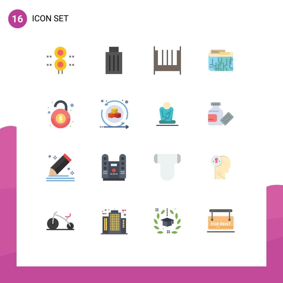 paquete de dieciséis creativo plano colores de Internet moneda basura moneda mueble editable paquete de creativo vector diseño elementos