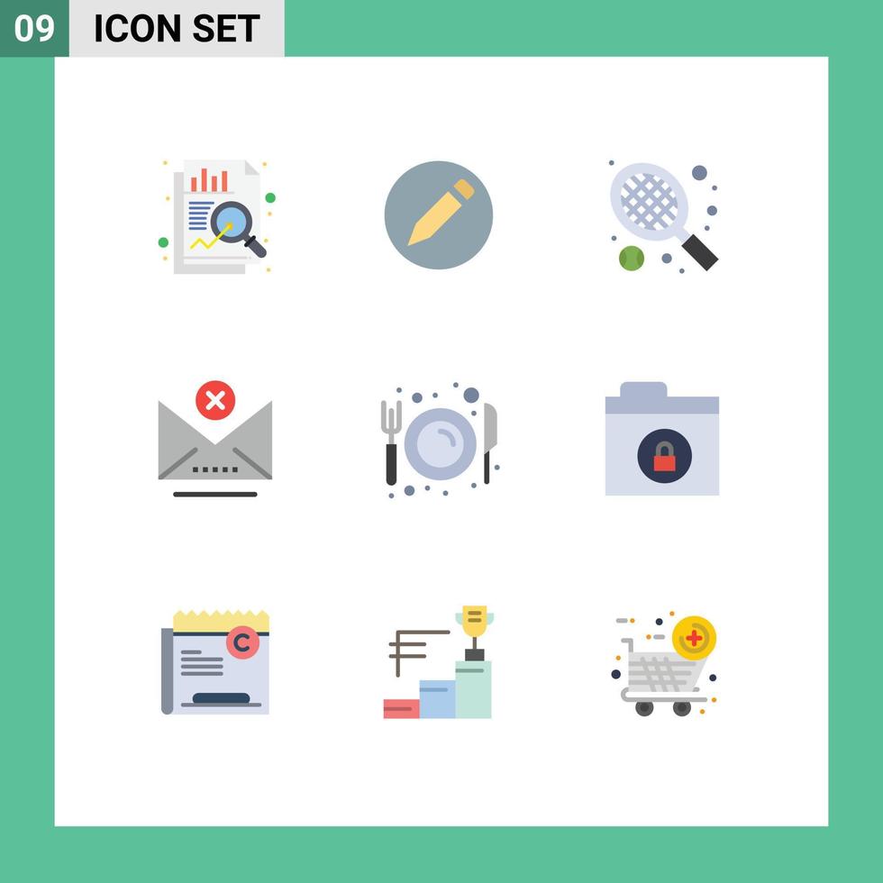 pictograma conjunto de 9 9 sencillo plano colores de restaurante comida tenis comer correo electrónico editable vector diseño elementos