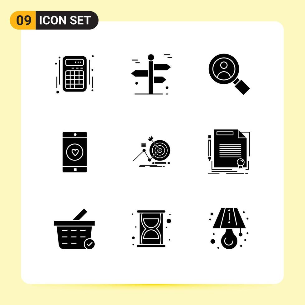 User Interface Pack of 9 Basic Solid Glyphs of target like trip mobile application application Editable Vector Design Elements