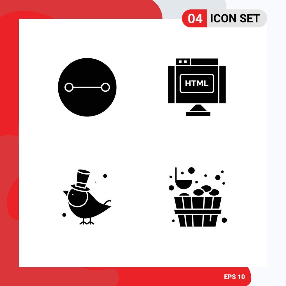 4 Universal Solid Glyphs Set for Web and Mobile Applications ancient pet code internet bucket Editable Vector Design Elements