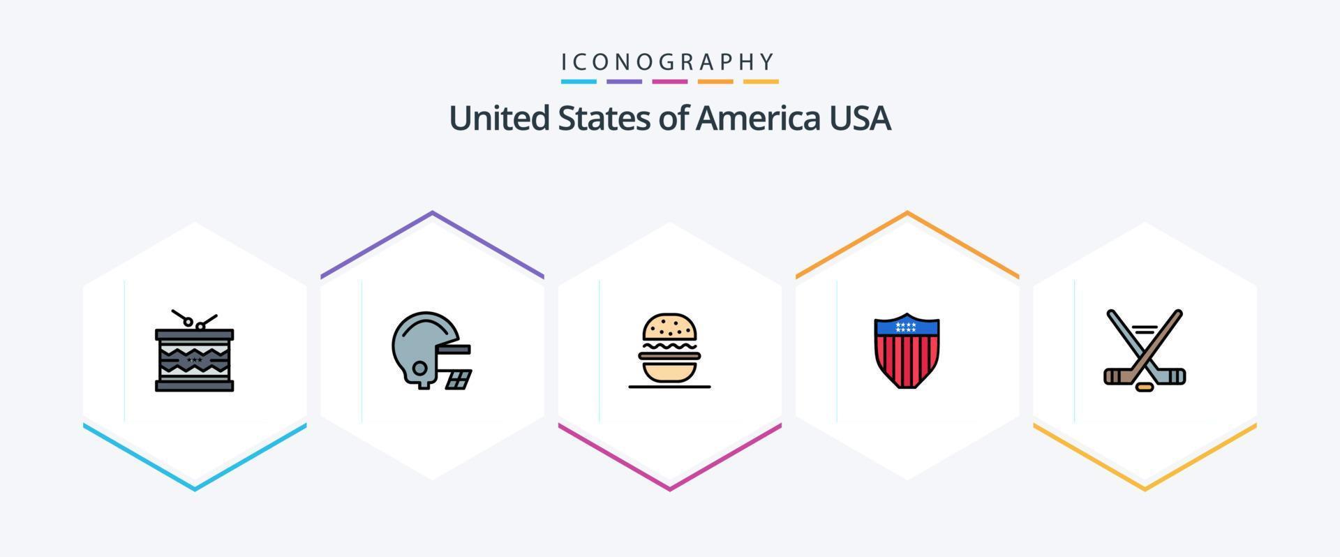 Usa 25 FilledLine icon pack including ice sport. usa. burger. seurity. american vector