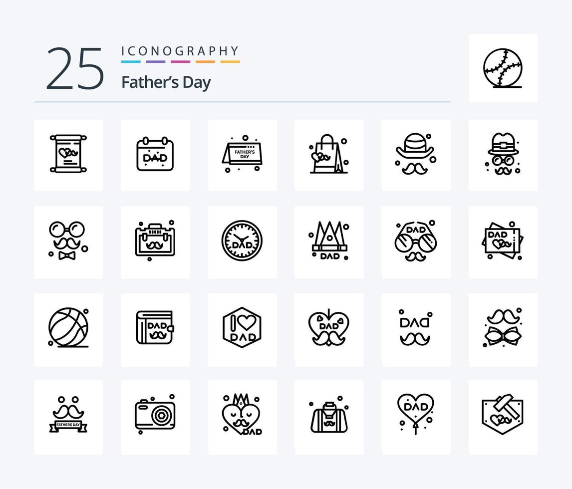 Fathers Day 25 Line icon pack including brim. fathers. dad. day. avatar vector