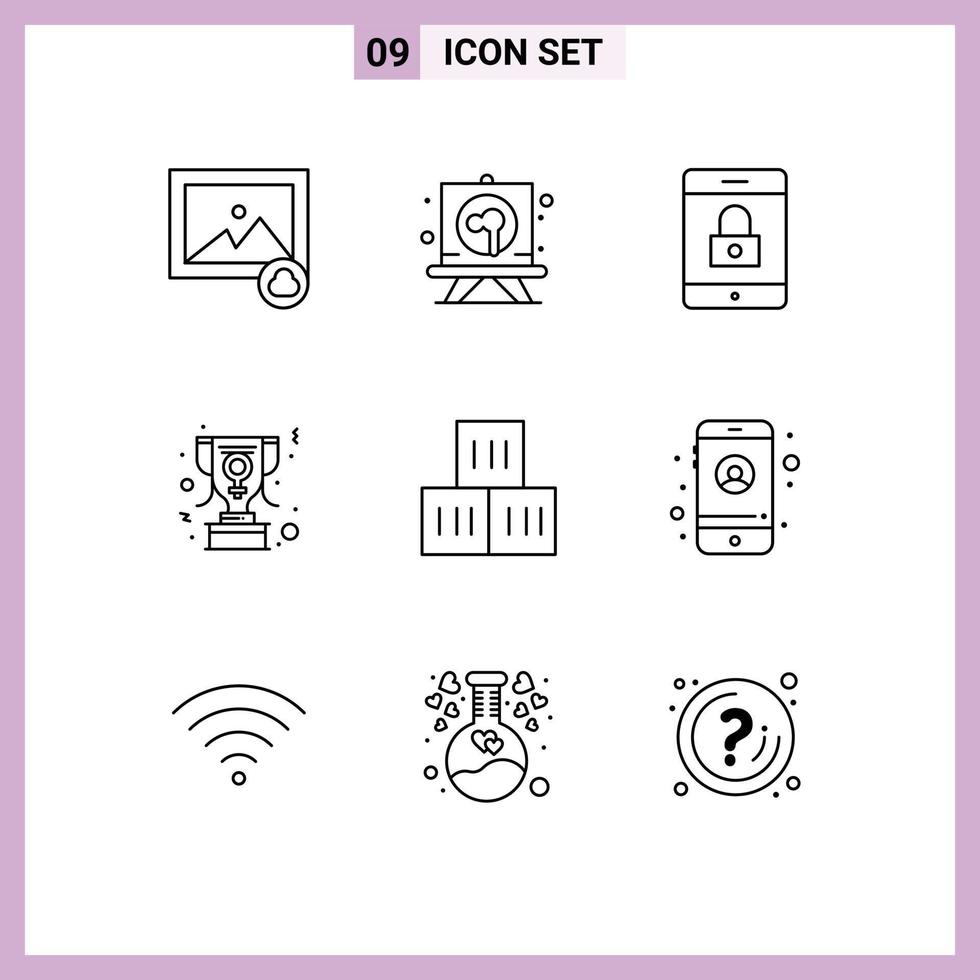 9 Universal Outline Signs Symbols of transportation good lock box trophy Editable Vector Design Elements
