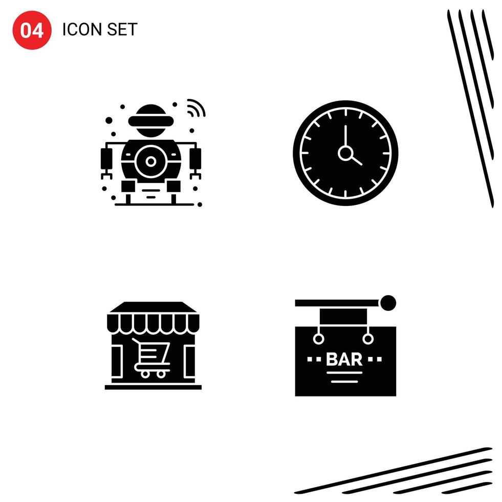 4 Thematic Vector Solid Glyphs and Editable Symbols of future time smart clock shop Editable Vector Design Elements