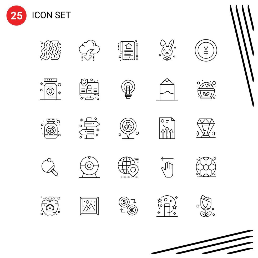 Universal Icon Symbols Group of 25 Modern Lines of finance rabbit document easter contract Editable Vector Design Elements