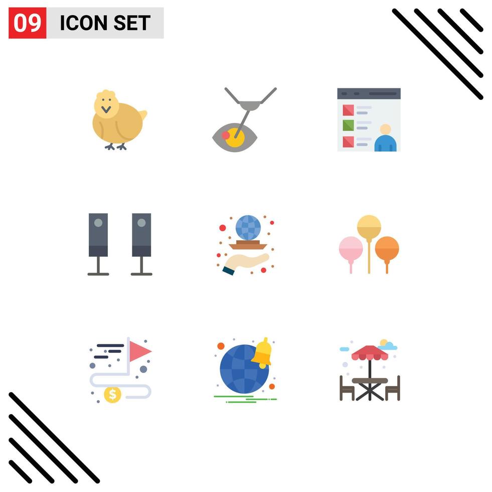 Universal Icon Symbols Group of 9 Modern Flat Colors of globe sound app electric development Editable Vector Design Elements