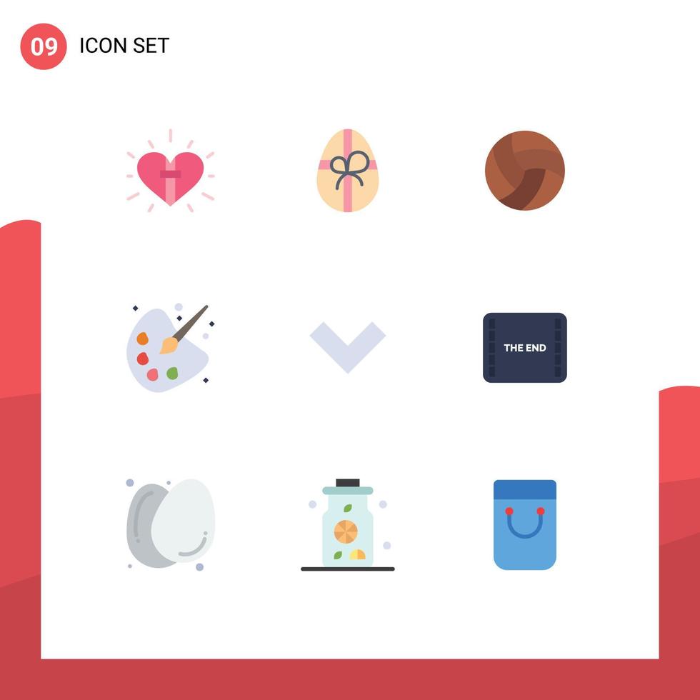 Editable Vector Line Pack of 9 Simple Flat Colors of down painting ball education color Editable Vector Design Elements