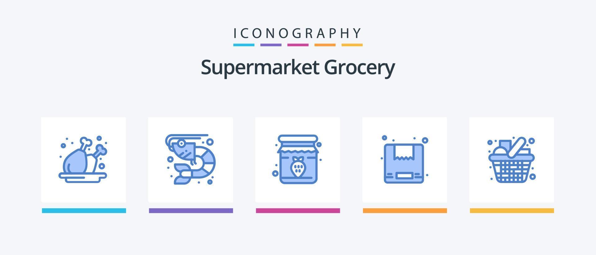 Grocery Blue 5 Icon Pack Including shopping. cart. jam. shipping. box. Creative Icons Design vector