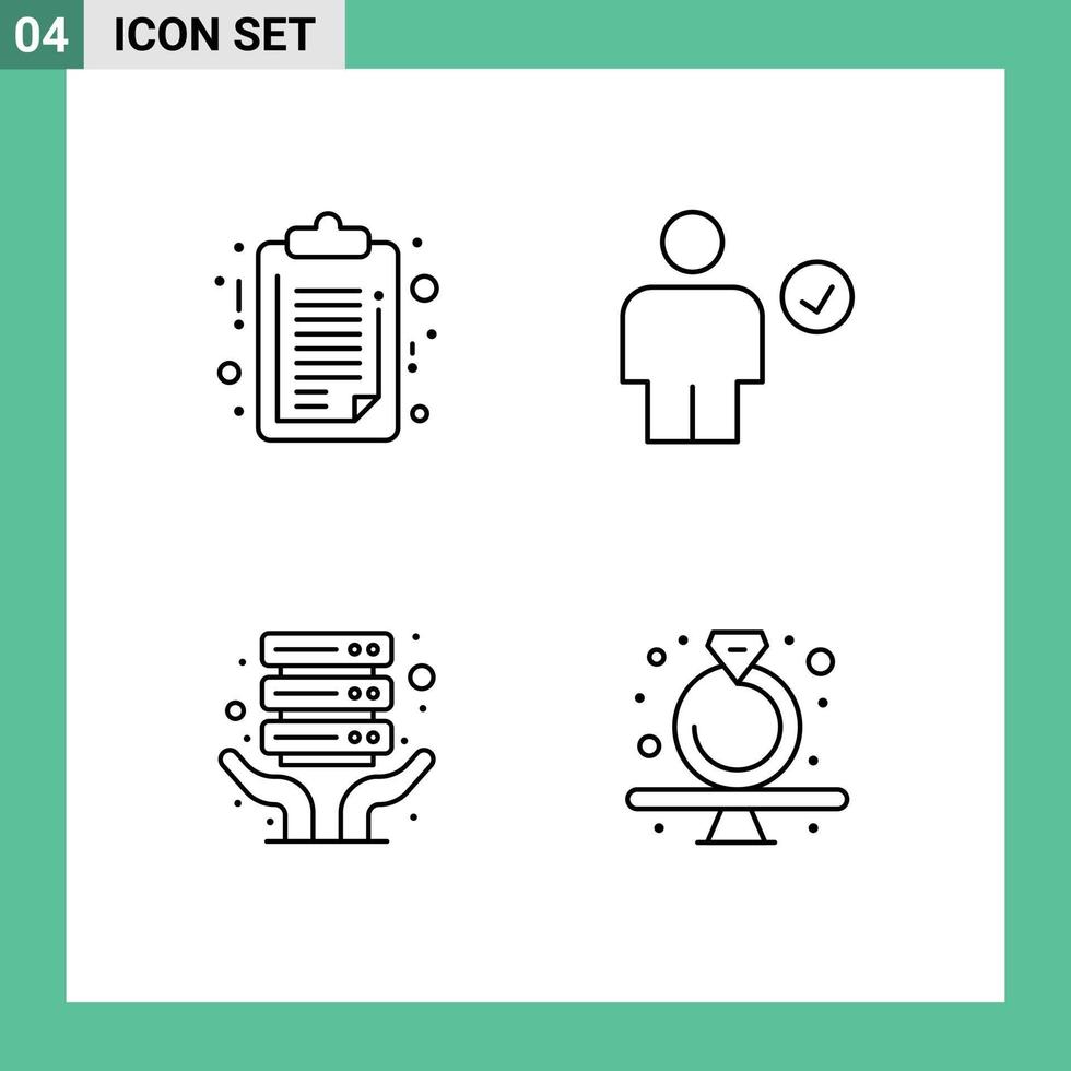 Modern Set of 4 Filledline Flat Colors and symbols such as document internet hosting clip board check shared Editable Vector Design Elements
