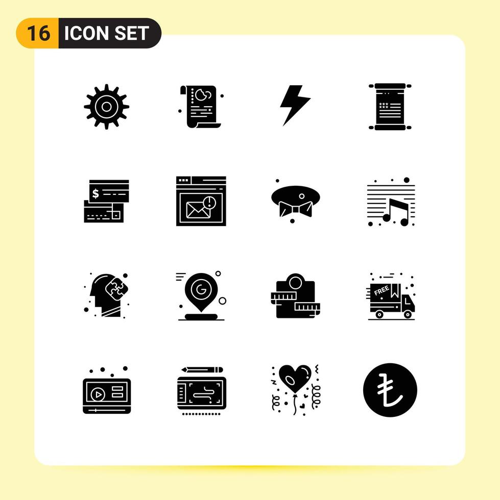 16 Universal Solid Glyph Signs Symbols of credit direct payment power usa text Editable Vector Design Elements
