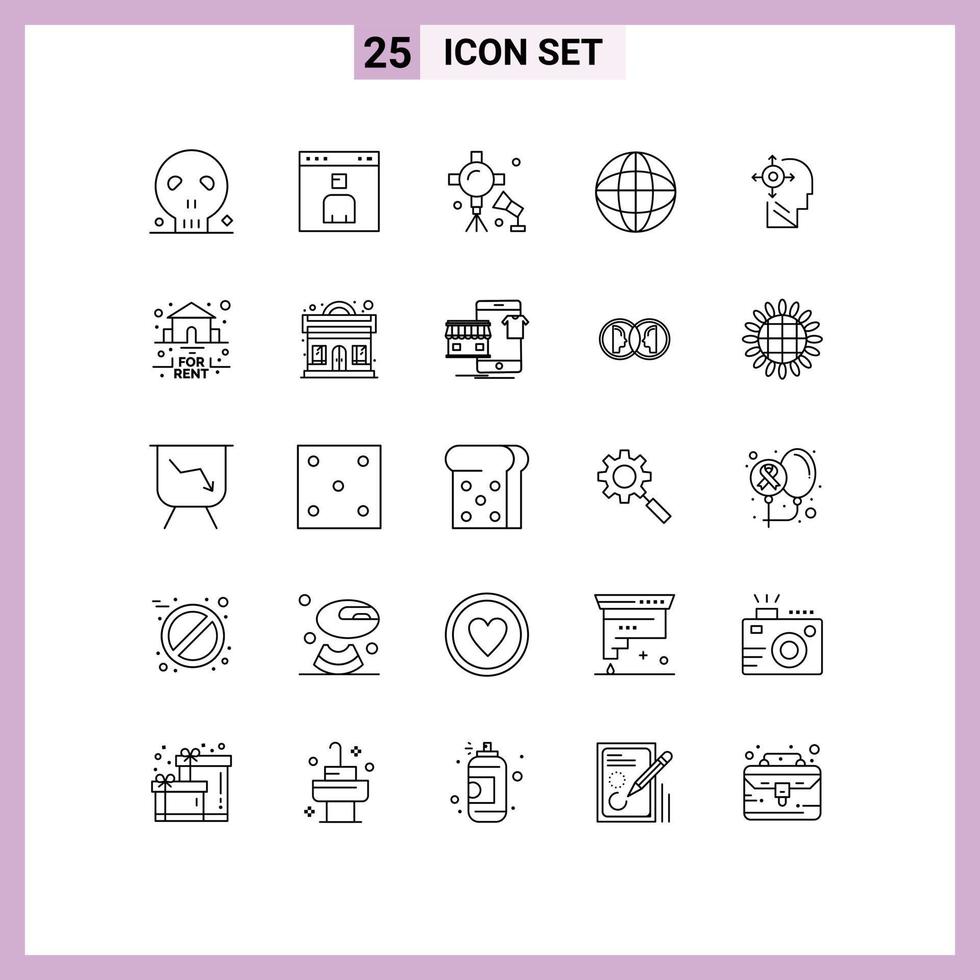 25 Universal Lines Set for Web and Mobile Applications world location people global studio lightning Editable Vector Design Elements