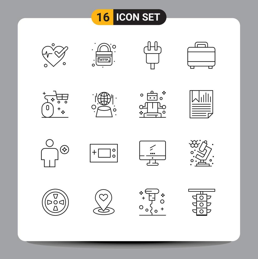 Modern Set of 16 Outlines and symbols such as cart planning charge project power Editable Vector Design Elements