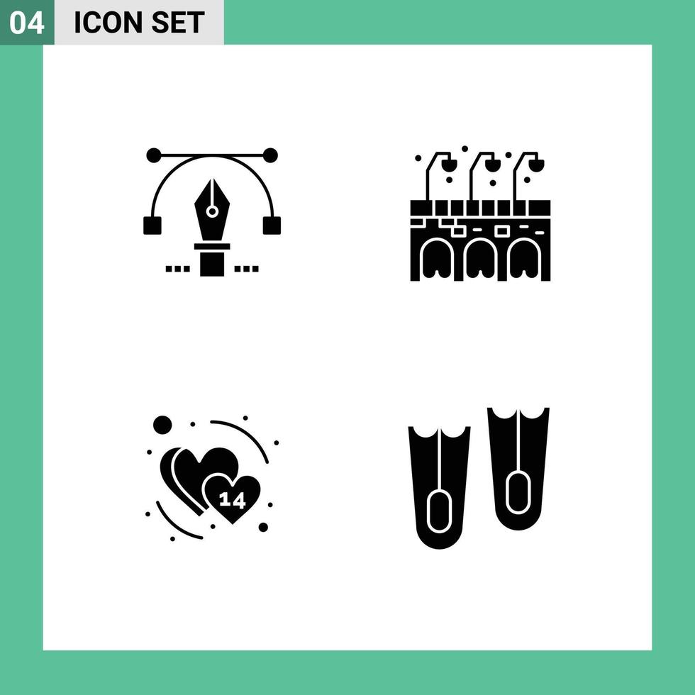 Set of 4 Modern UI Icons Symbols Signs for pen february education pub diving Editable Vector Design Elements