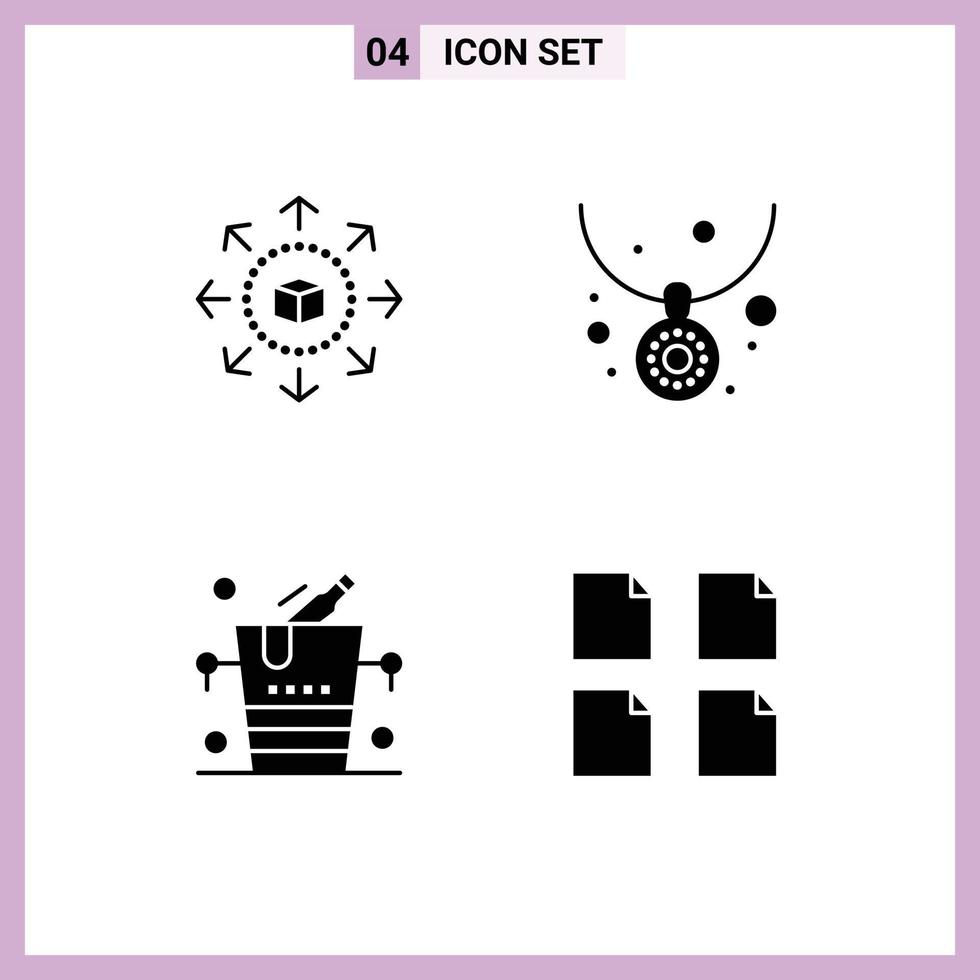 Universal Icon Symbols Group of 4 Modern Solid Glyphs of ecommerce champagne shopping store jewelry wine Editable Vector Design Elements